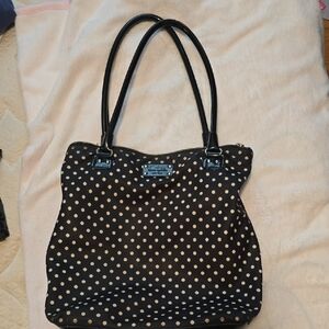 Kate SPADE canvas Polka Dot Black Tote Bag with Zipper Closure